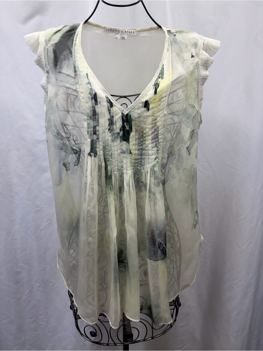 Veronica Beard sheer blouse with flutter sleeves size 6